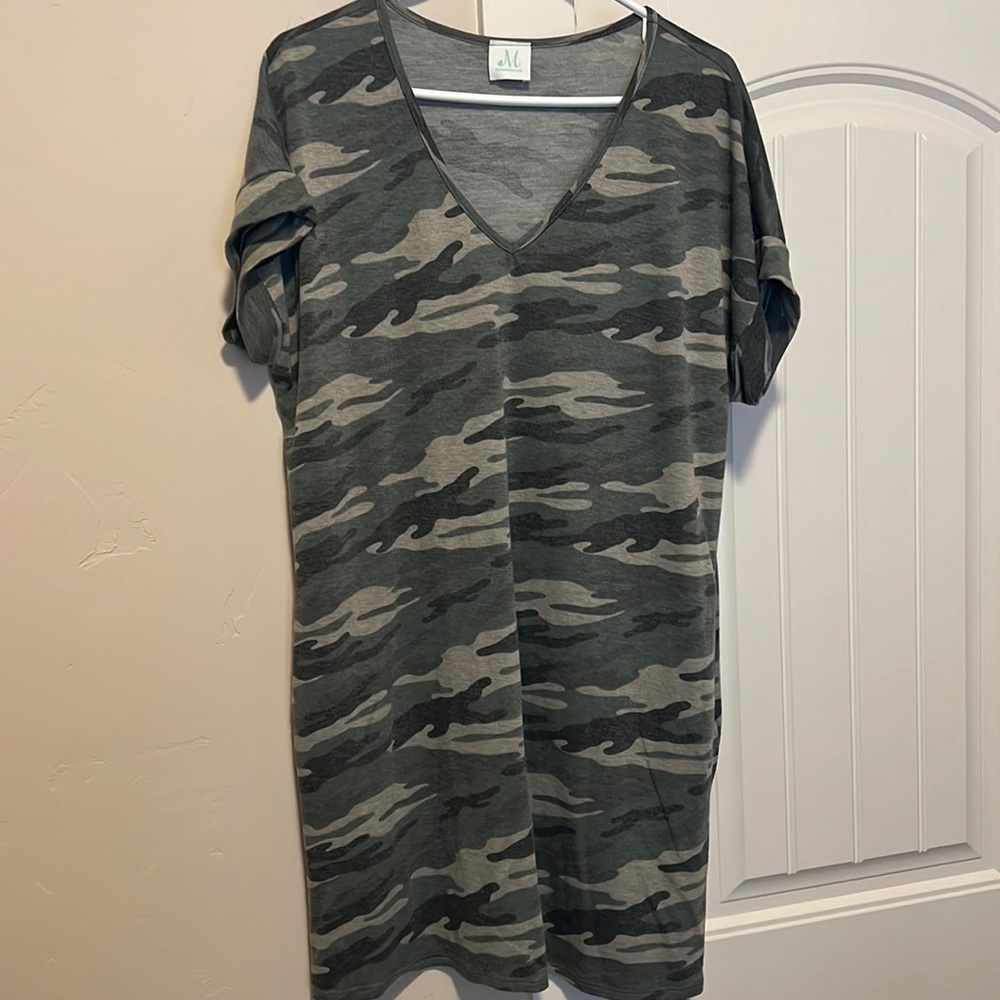Womens Short Sleeve Camo T Shirt Dress L